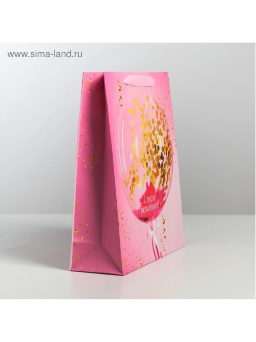 Пакет подарочный ламинированный, упаковка, «С днём рождения!», M 25.5×30×9 см
