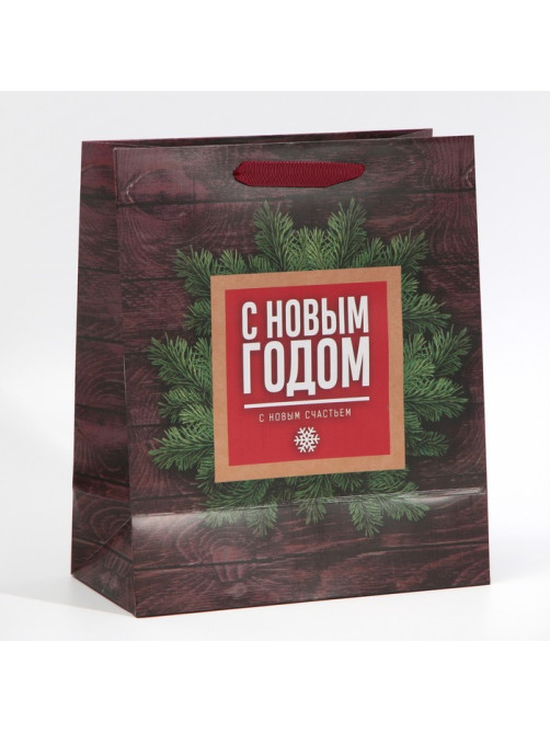Пакет подарочный новогодний ламинированный «С Новым годом», ML 23×27×11.5 см