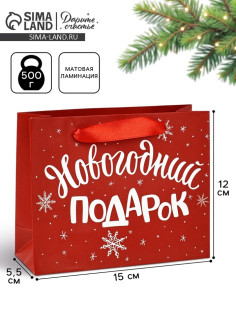 Пакет подарочный новогодний ламинированный «Новогодний подарок», S 5.5 см × 15 см × 12 см