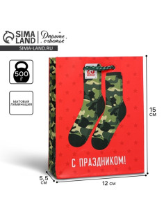 Пакет подарочный ламинированный, упаковка, «С 23 февраля», S 12×15×5.5 см