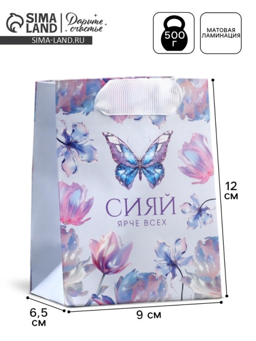 Пакет подарочный ламинированный, упаковка, «Сияй», 9×12×6.5 см