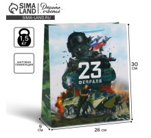 Пакет подарочный ламинированный, упаковка, «С 23 февраля», M 26×30×9 см