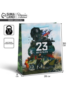 Пакет подарочный ламинированный, упаковка, «С 23 февраля», M 26×30×9 см