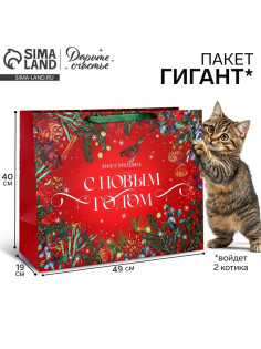 Пакет подарочный новогодний ламинированный «С Новым годом», XL 49×40×19 см