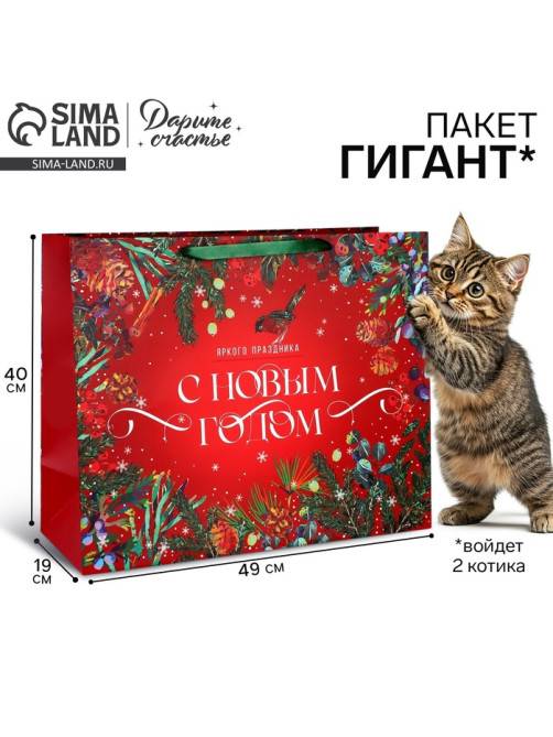 Пакет подарочный новогодний ламинированный «С Новым годом», XL 49×40×19 см