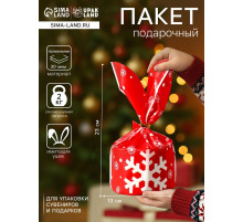 Пакет полиэтиленовый подарочный новогодний с ушками «Снежинка», 13×23 см