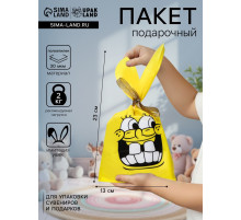 Пакет подарочный полиэтиленовый, жёлтый с ушками, 13×23 см