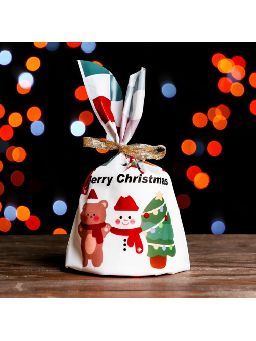 Пакет полиэтиленовый подарочный новогодний, с ушками Merry Christmas, 13×21.5 см