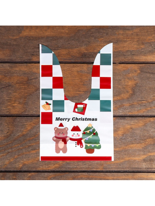 Пакет полиэтиленовый подарочный новогодний, с ушками Merry Christmas, 13×21.5 см