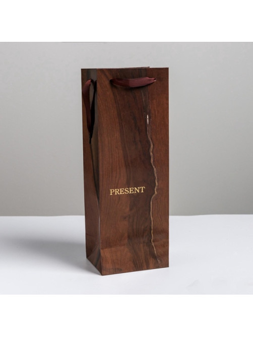 Пакет подарочный ламинированный под бутылку, упаковка, «Wood present», 13×36×10 см