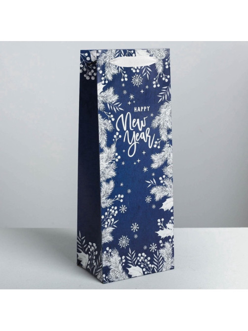 Пакет новогодний подарочный под бутылку Happy New Year!, 13×35×10 см
