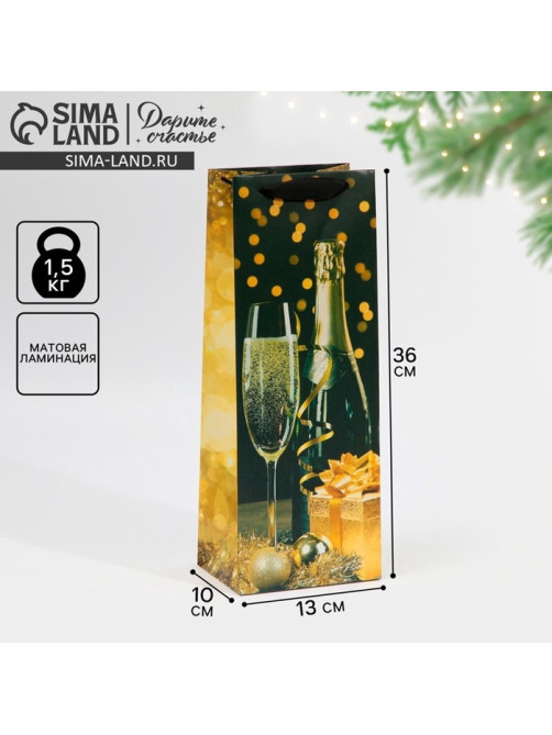 Пакет новогодний подарочный под бутылку «Праздничная ночь», 13×36×10 см