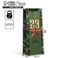 Пакет подарочный ламинированный под бутылку, упаковка, «С 23 февраля», 13×36×10 см