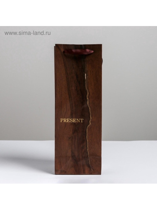 Пакет подарочный ламинированный под бутылку, упаковка, «Wood present», 13×36×10 см