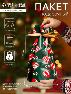 Пакет полиэтиленовый подарочный «Новогодние подарки», с завязками, 15×23 см