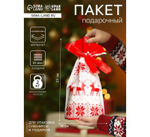 Пакет полиэтиленовый подарочный, с завязками «Новогодний узор», 15×23 см