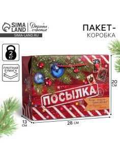 Пакет‒коробка подарочный «Новогодняя посылка», 28×20×13 см