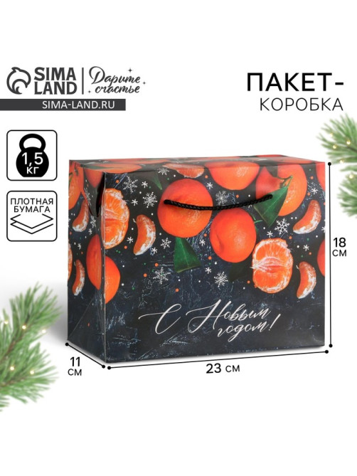 Пакет - коробка подарочный новогодний «С Новым годом», 23×18×11 см