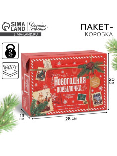 Пакет-коробка подарочный новогодний «Посылочка», 28×20×13 см