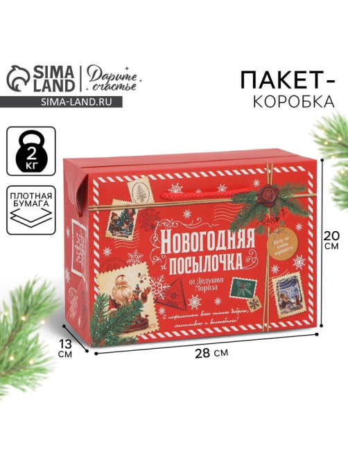 Пакет-коробка подарочный новогодний «Посылочка», 28×20×13 см