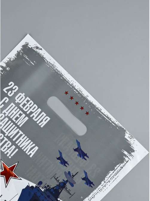 Пакет подарочный «23 февраля», полиэтиленовый, с вырубной ручкой, 30×40 см, 50 мкм