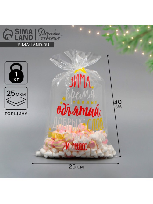 Пакет БОПП новогодний «Зима», 25×40 см