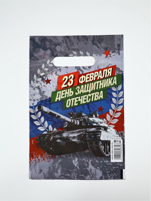 Пакет подарочный «23 февраля», полиэтиленовый с вырубной ручкой, 20×30 см, 30 мкм