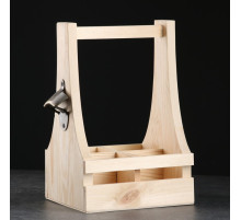 Ящик для пива, 30×18×19 см, под 4 бутылки, с открывашкой, деревянный