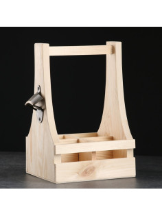 Ящик для пива, 30×18×19 см, под 4 бутылки, с открывашкой, деревянный