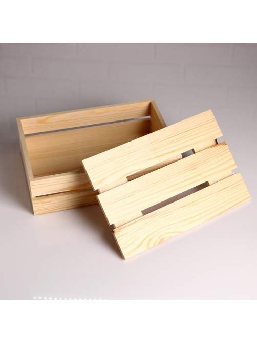 Подарочный ящик, 30×20×10 см, деревянный, с реечной крышкой