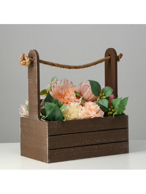 Подарочный ящик «Прованс», 25.5×15×30 см, деревянный, ручка - канат, коричневый