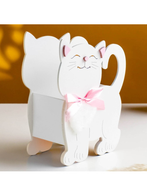 Кашпо для цветов «Котик», 14.5×7×18.5 см, деревянное, белое