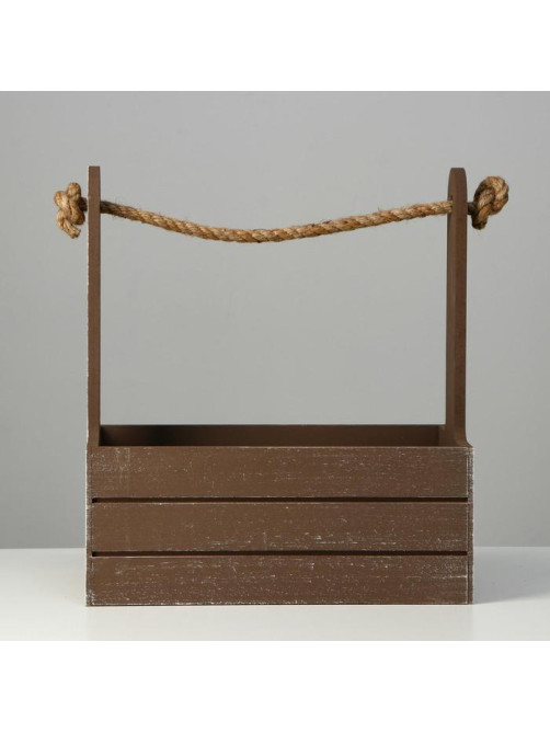 Подарочный ящик «Прованс», 25.5×15×30 см, деревянный, ручка - канат, коричневый