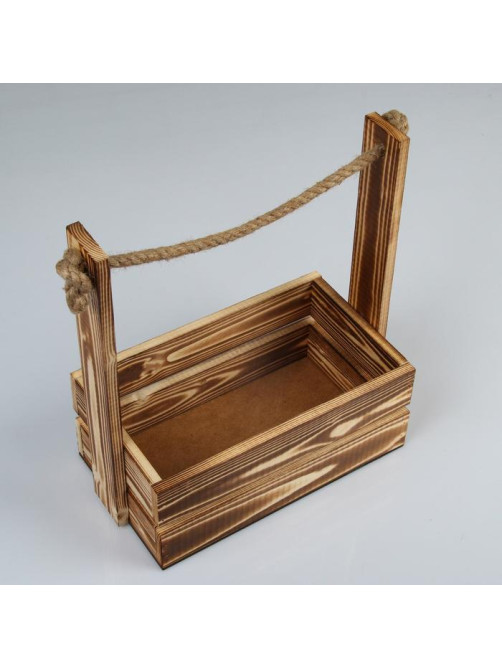 Подарочный ящик «Аром», 25.5×15×30 см, деревянный, ручка - канат, цвет обожжённое дерево