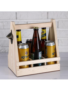 Ящик для пива 27×18×30 см с открывашкой, под 6 бутылок, деревянный