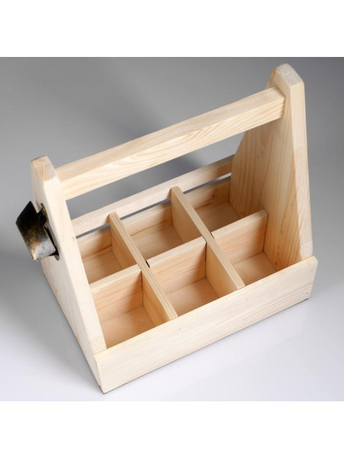 Ящик для пива 27×18×30 см с открывашкой, под 6 бутылок, деревянный