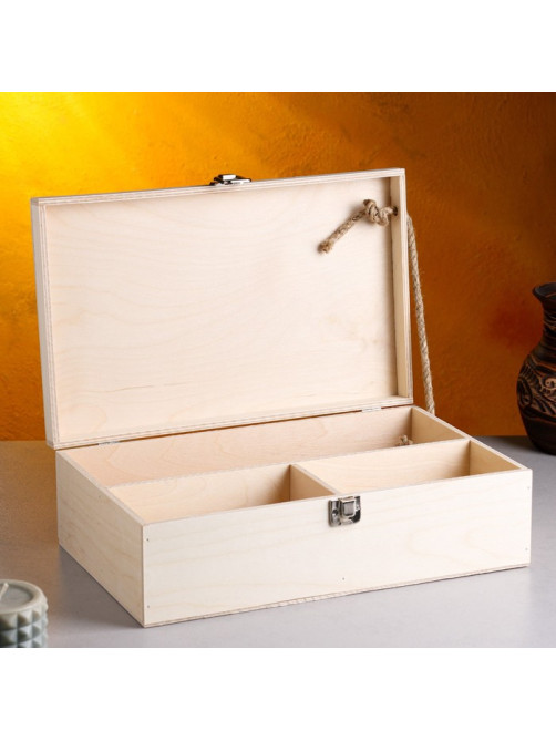 Подарочный ящик, 34×21.5×10.5 см, деревянный, 3 отделения, с крышкой