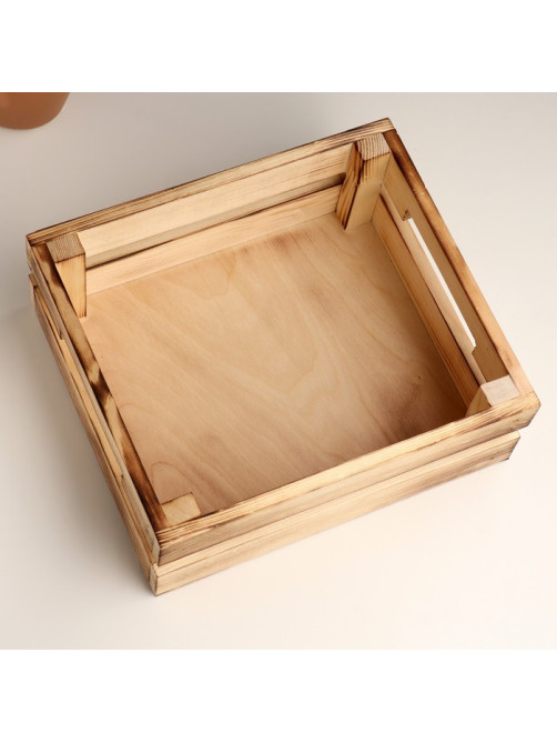 Подарочный ящик, 25×22×9 см, деревянный, обожжённое дерево