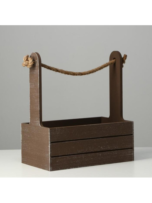 Подарочный ящик «Прованс», 25.5×15×30 см, деревянный, ручка - канат, коричневый