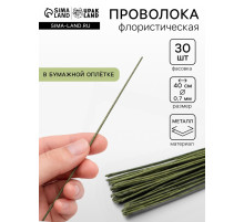 Флористическая проволока в бумажной оплётке «Зелёная», длина 40 см, 0.7 мм, набор 30 шт.