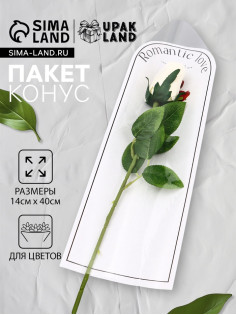 Пакет - конус для цветов, «Романтика», белый, 14×40 см