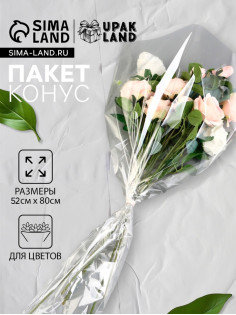 Пакет для цветов, конус под гладиолус, 14+52×80 см, прозрачный