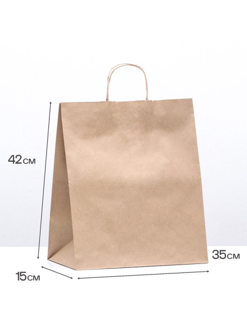 Пакет бумажный крафт 90 г/м², круглая ручка 35×15×42 см