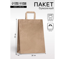 Пакет бумажный, плоская ручка крафт 26×15×35 см, 90 г/м²