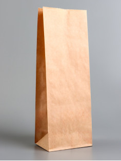 Пакет крафт бумажный, фасовочный, прямоугольное дно, 12×8×33 см, 50 г/м²