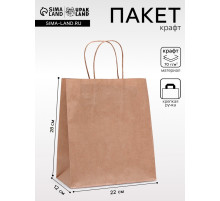 Пакет крафт без печати, круглая ручка 22×12×28 см