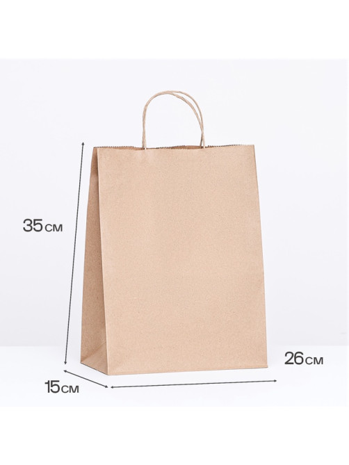 Пакет бумажный крафт 90 г/м², круглая ручка 26×15×35 см