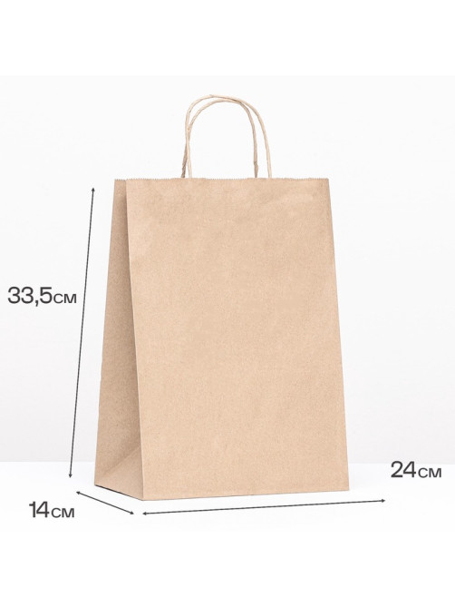 Пакет бумажный крафт 90 г/м², круглая ручка 24×14×33.5 см