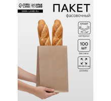 Пакет крафт бумажный фасовочный, прямоугольное дно 18×12×29 см