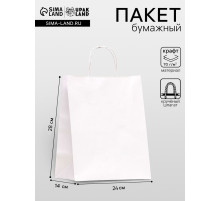 Пакет крафт без печати, белый, круглая ручка 24×14×28 см